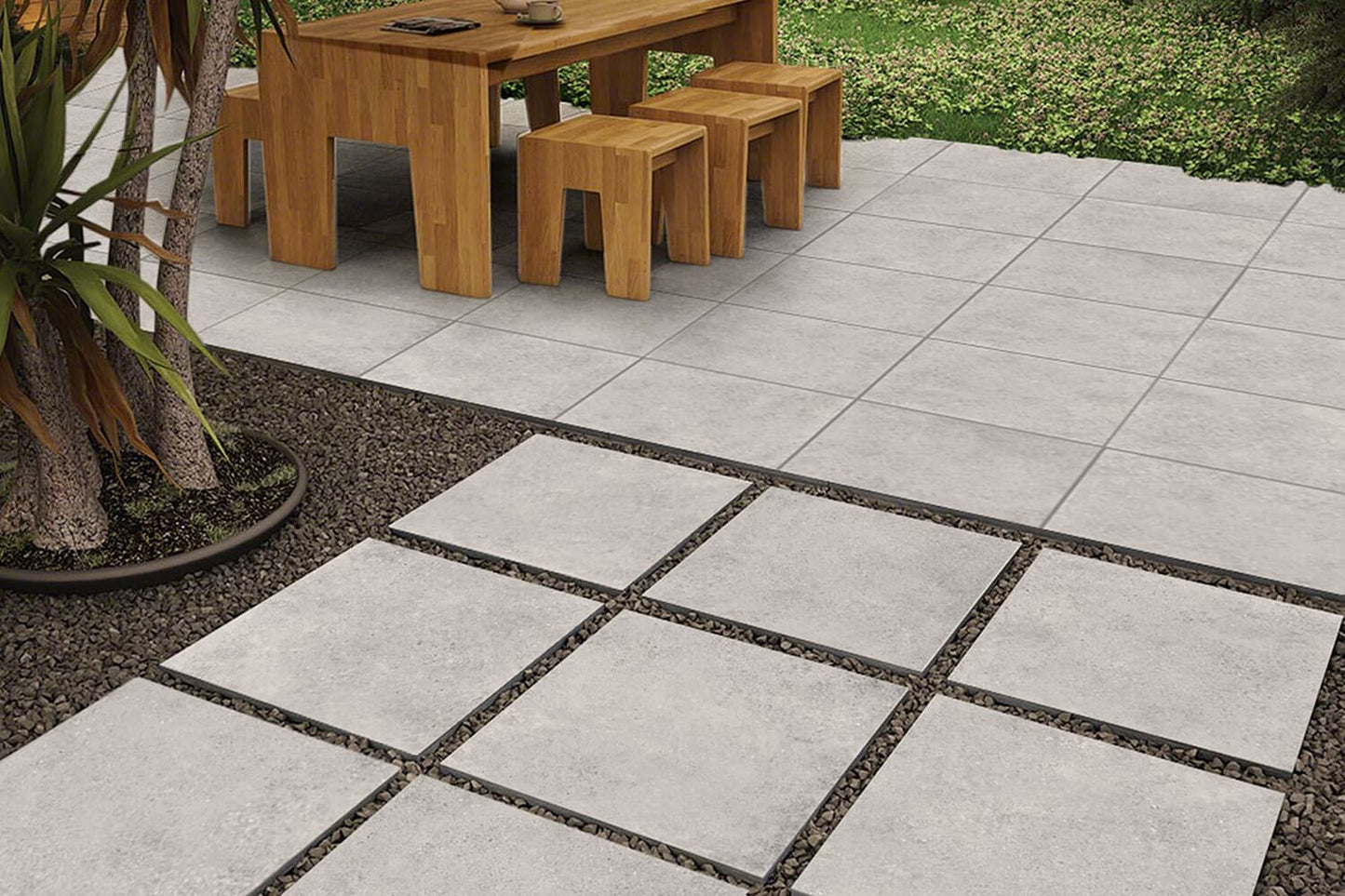 Lakestone light grey paver tile in outdoor setting