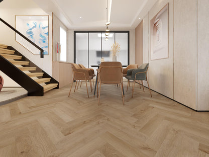 Monterey herringbone alhambra flooring in dining setting