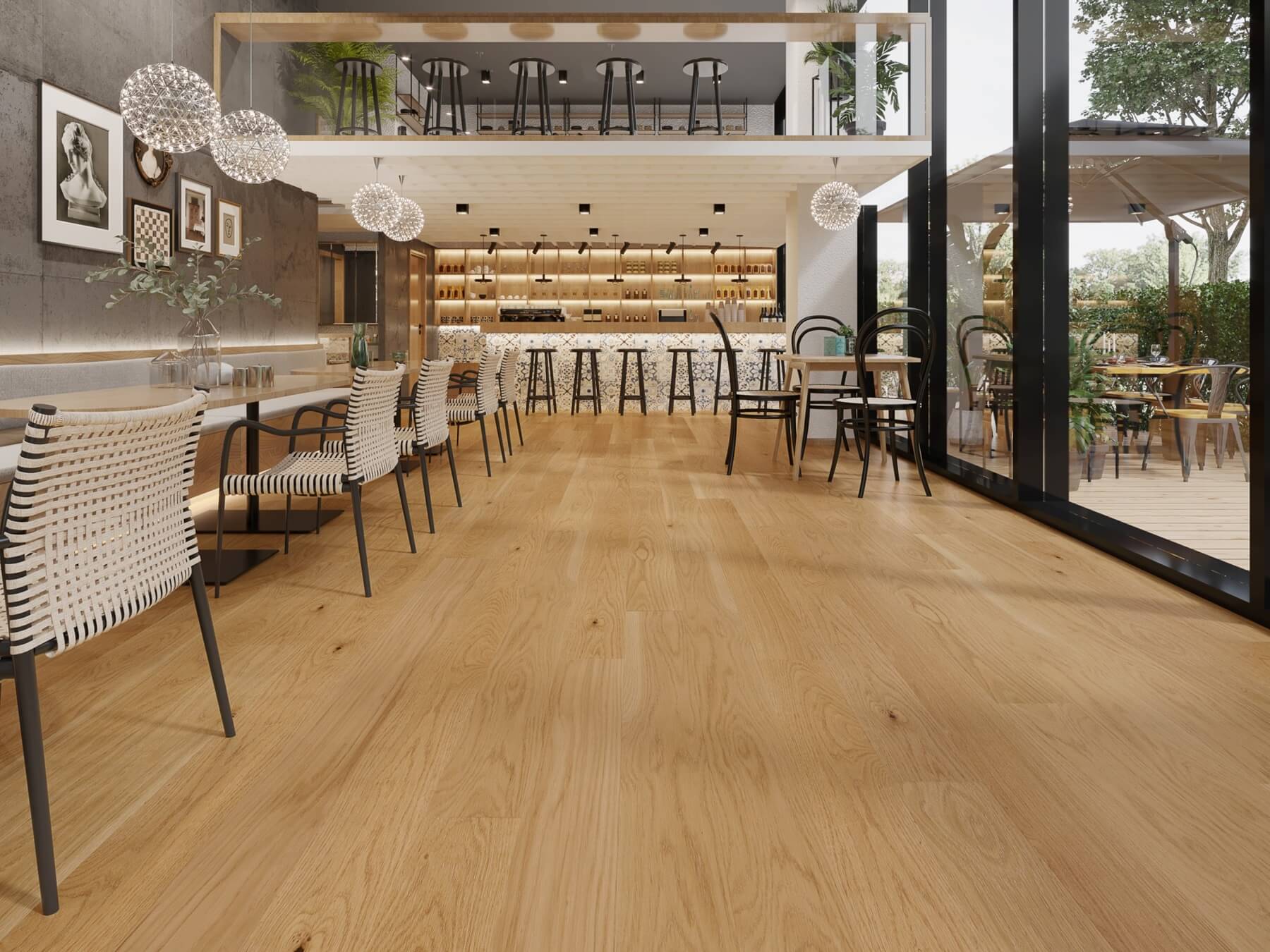 Oak Natural flooring in commercial bar