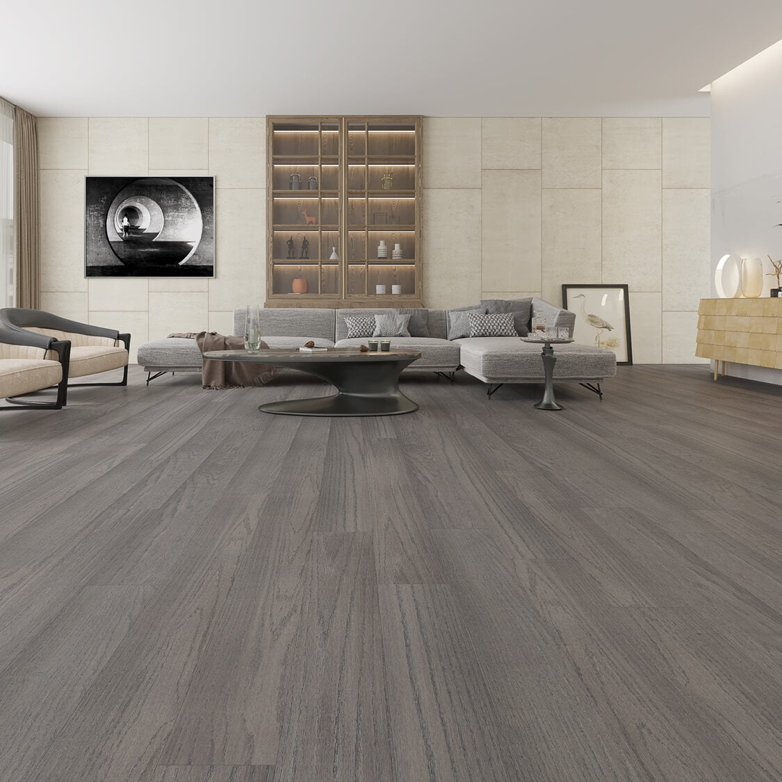 Oak Smoke Grey Hardwood flooring in living room setting